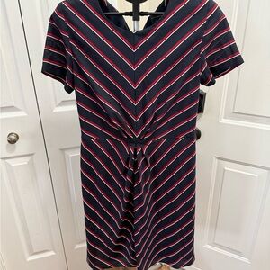 Banana Republic Navy and Pink Chevron Midi Dress